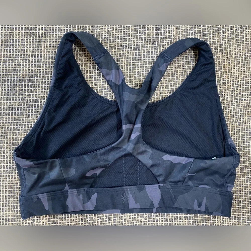 Athleta Ultimate Black Camouflage Printed Sports Bra, Size Small